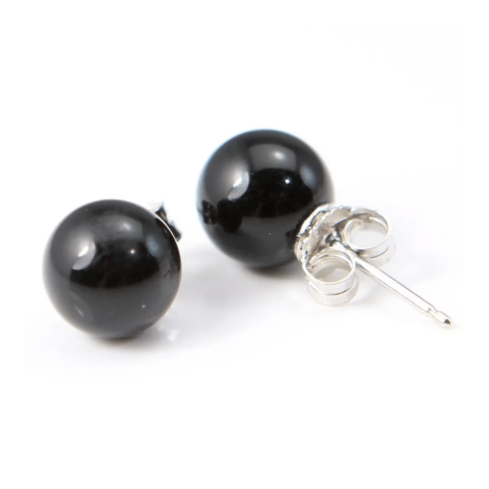 Boucle d'oreille argent 925 agate noir 8mm  x 2 st 