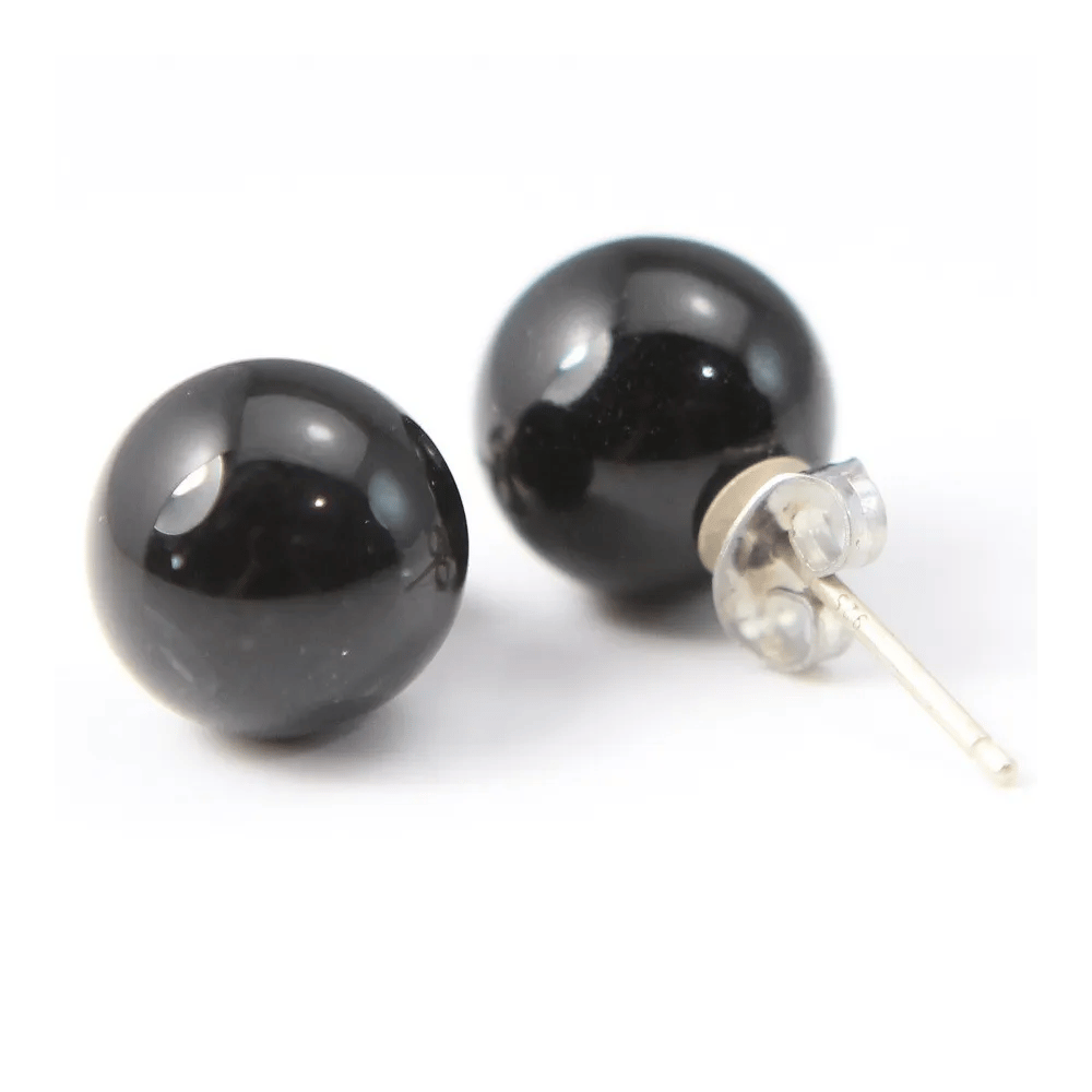 Boucle d'oreille argent 925 agate noir 10mm x 2pcs 