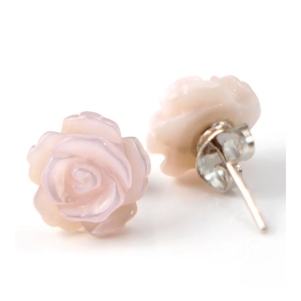 Earring silver 925 rose shell flower 10mm X2pcs
