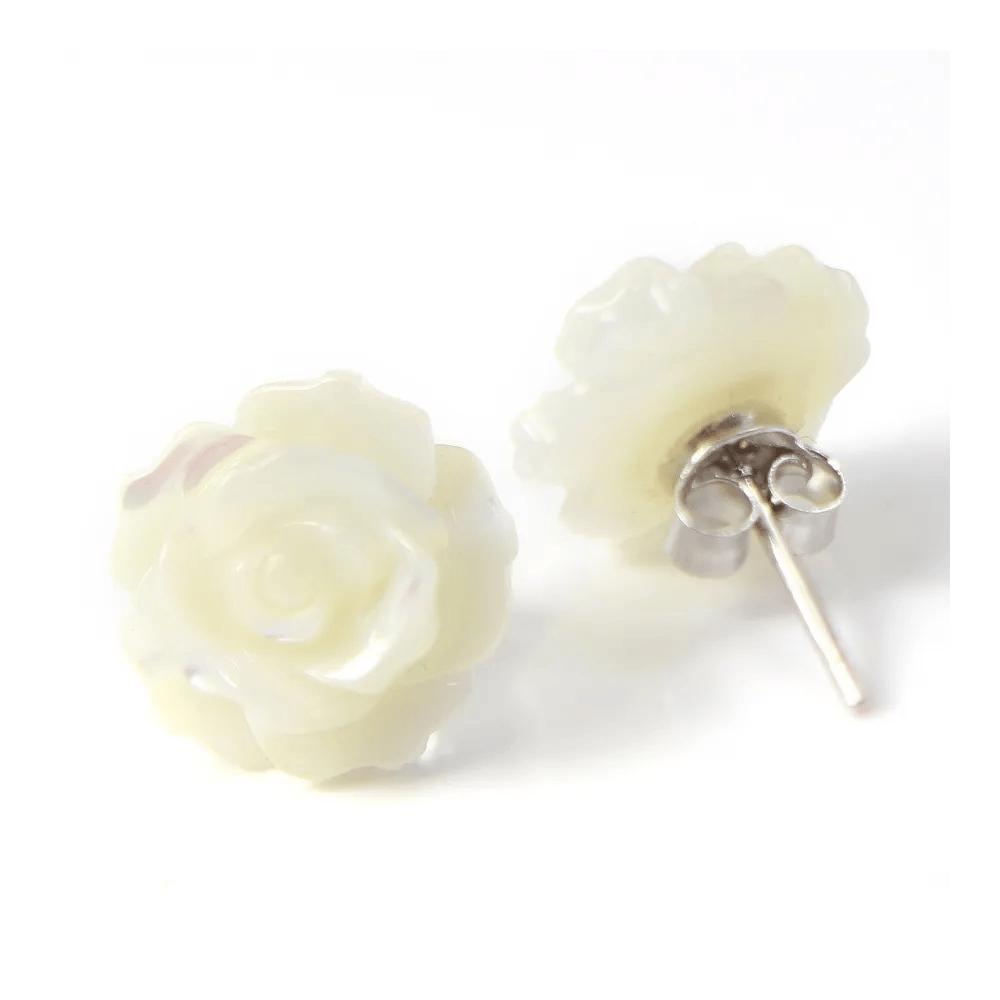 Boucles d'oreilles : nacre blanc en  fleur & argent 925 12mm x 2pcs 