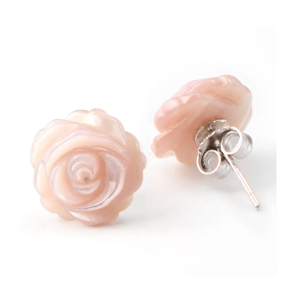 Boucle d'oreille argent 925 nacre rose en fleur 12mm  x 2pcs 