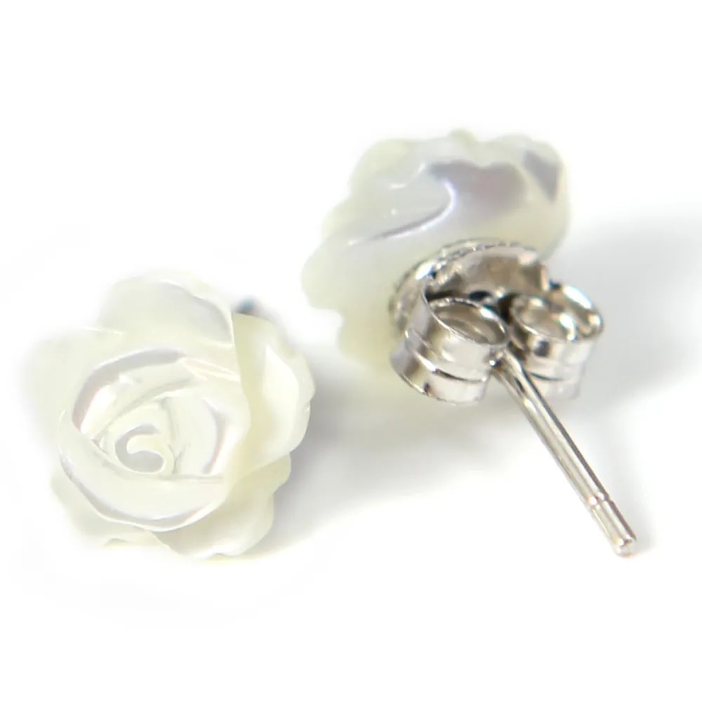 Boucles d'oreilles : nacre blanc en  fleur & argent 925 8mm x 2 st 