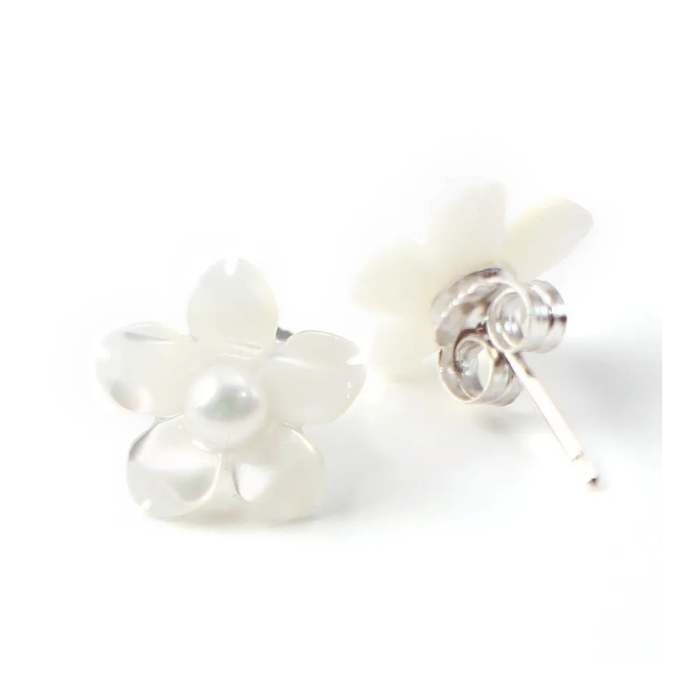 Boucle d'oreille argent 925 nacre blanc en fleur 12mm x 2pcs 