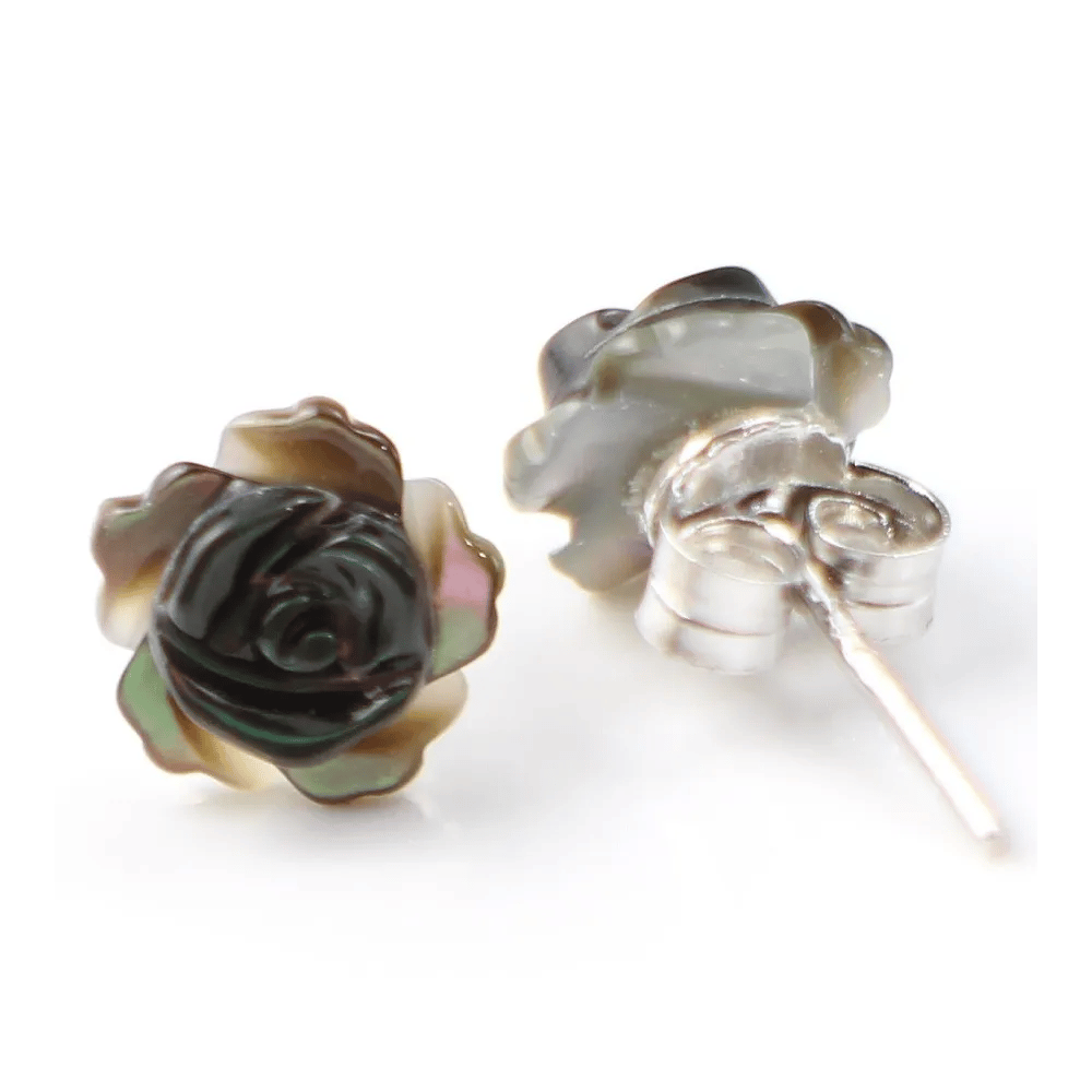 Boucle d'oreille argent 925 nacre en grise 8mm x 2pcs 