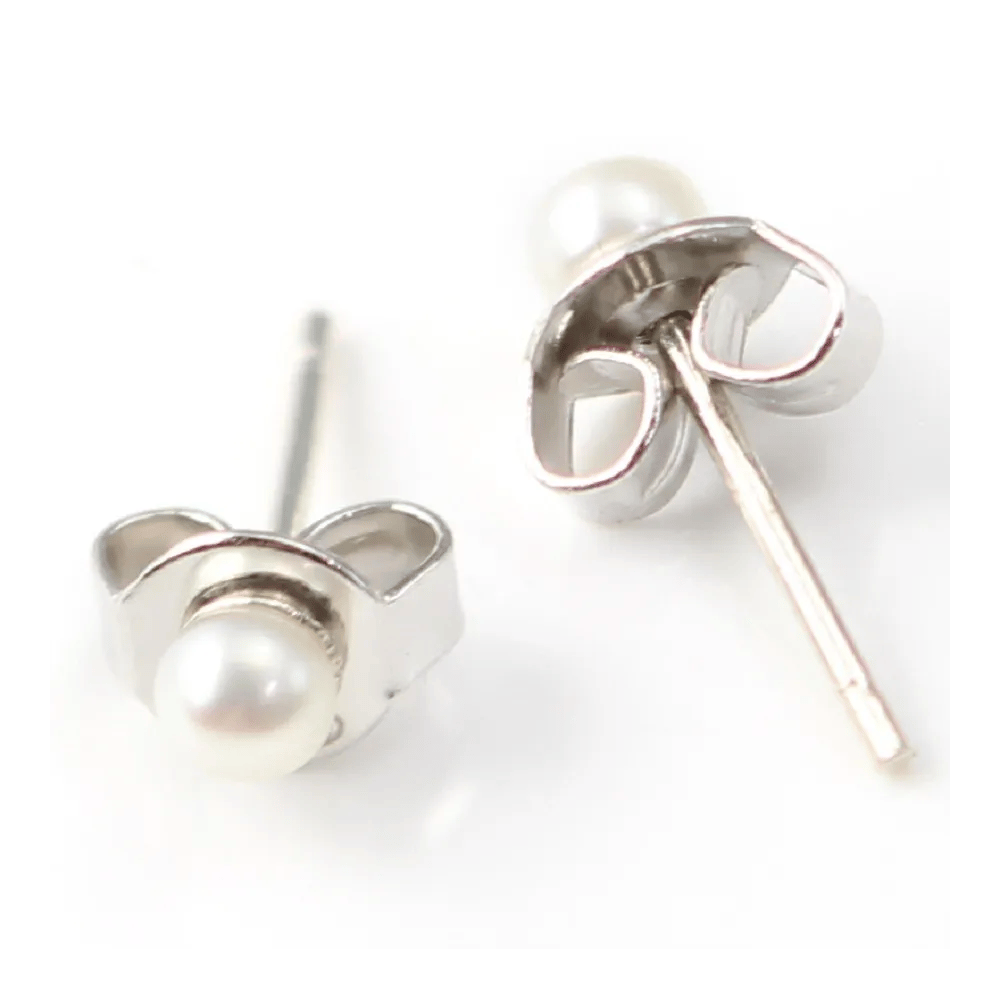 Boucles d'oreuille argent 925 perle d'eau douce blanc 3mm  x 2pcs