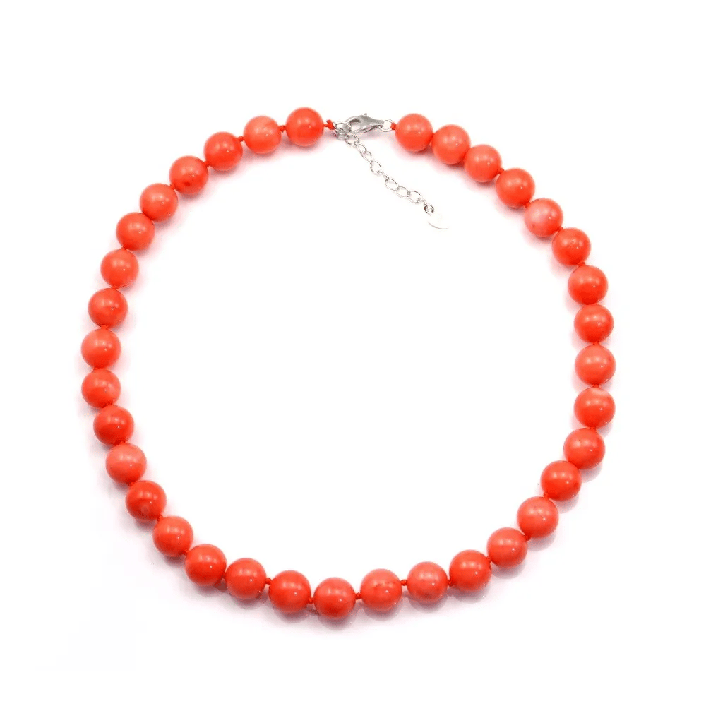 Collier simple Bamboo de mer teinté orange ronde 11mm