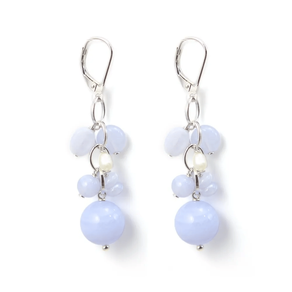 Earring Silver 925 chalcedony &pearl dormeuse x 2pcs