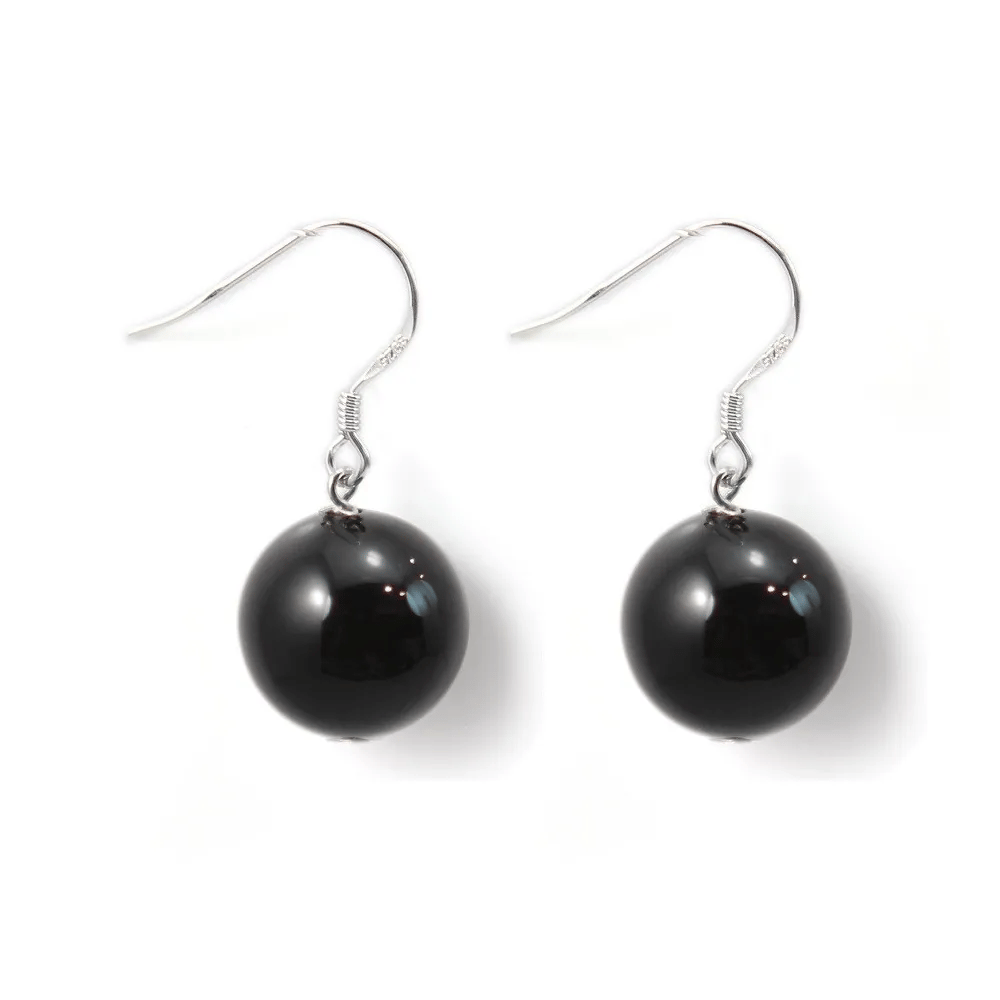 Boucle d'oreille argent 925 agate noir 12mm x 2pcs