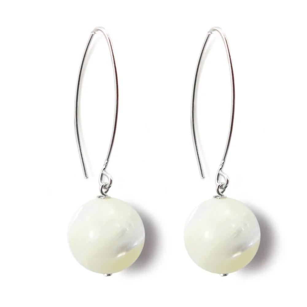 Earring silver 925 white shell 12mm x 2pcs 