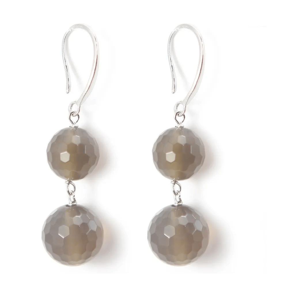 Boucles d'oreilles argent 925 2 boule  Agate grise x 2pcs