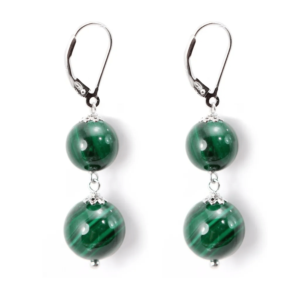 Boucle d'oreille argent 925 2 Boule Malachite x 2 st