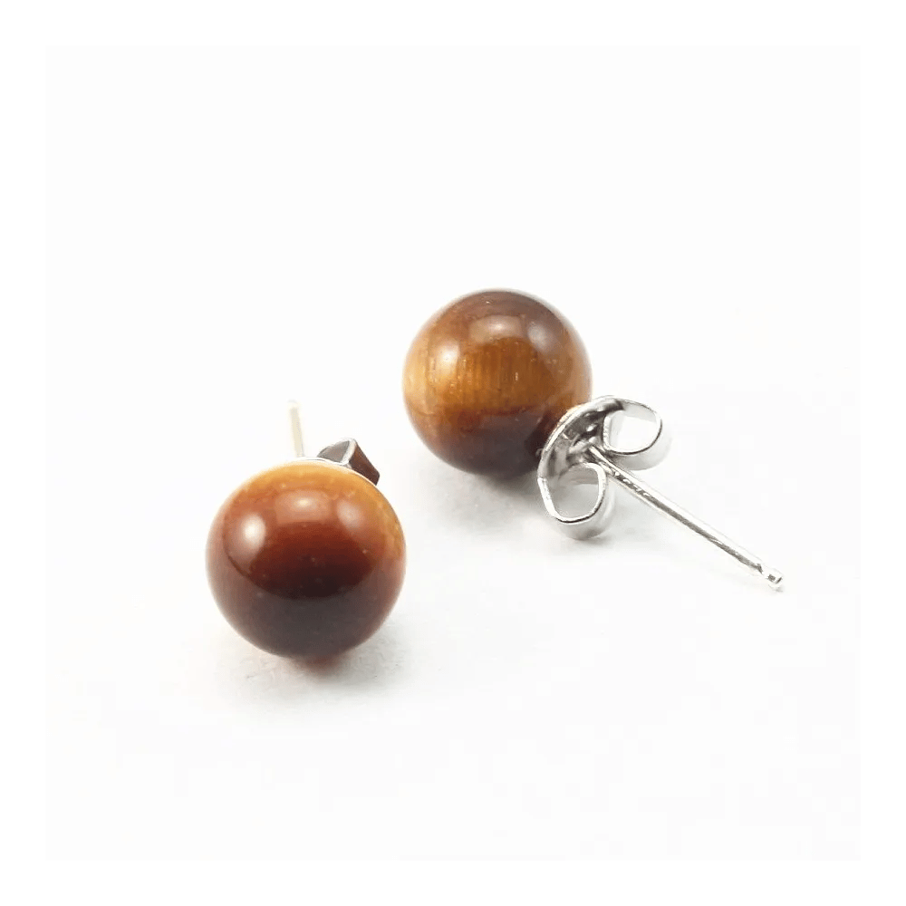 Boucle d'oreille argent 925 oeil de tigre 8MM x 2PCS