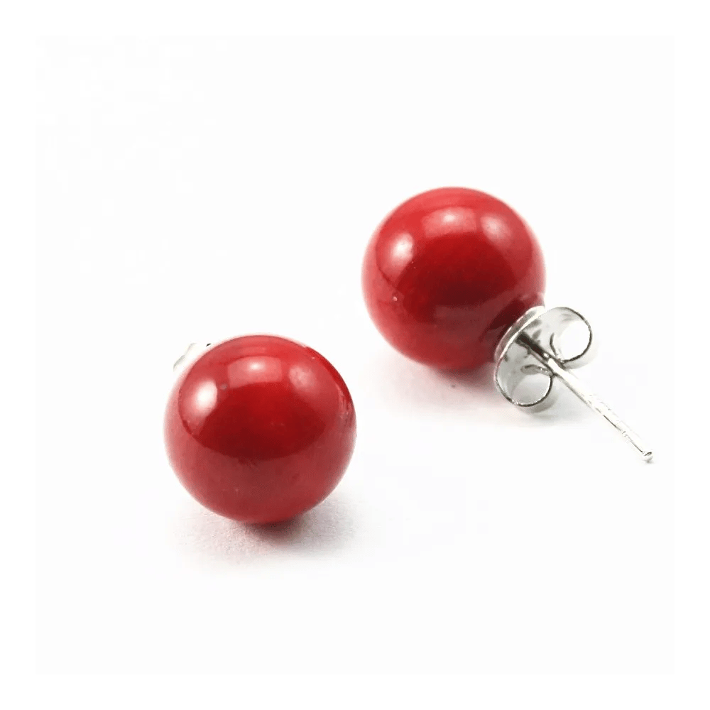 Boucles d'oreilles bamboo de mer teinte rouge10mm x 2pcs