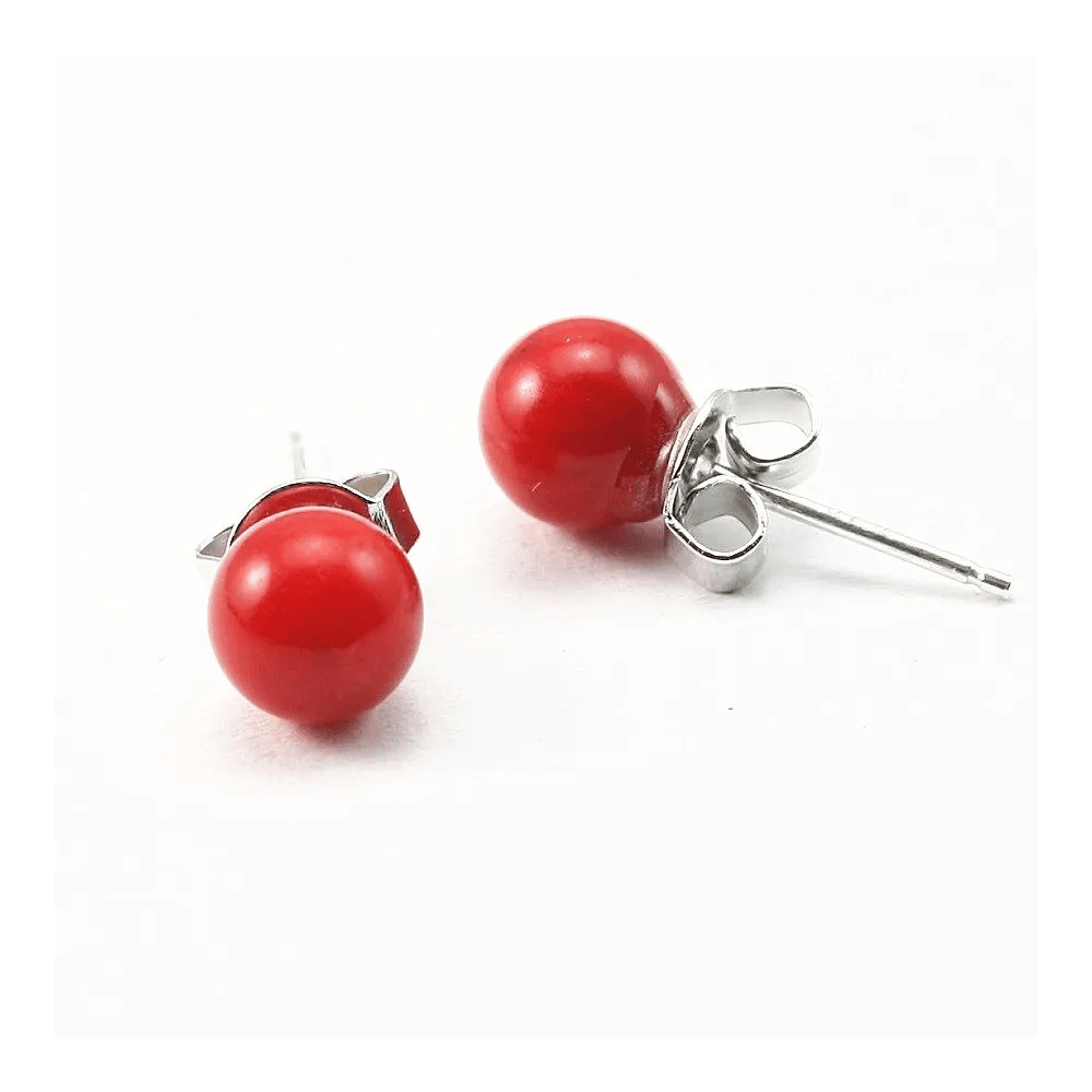 Boucles d'oreilles :  bambou de mer teinté rouge & argent 925 6mm x 2pcs 
