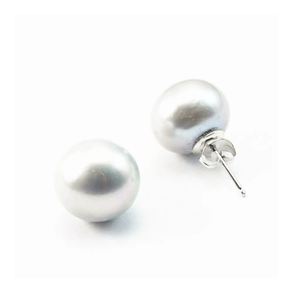 Earring silver925  freshwater pearl gray 14mm x 2pcs