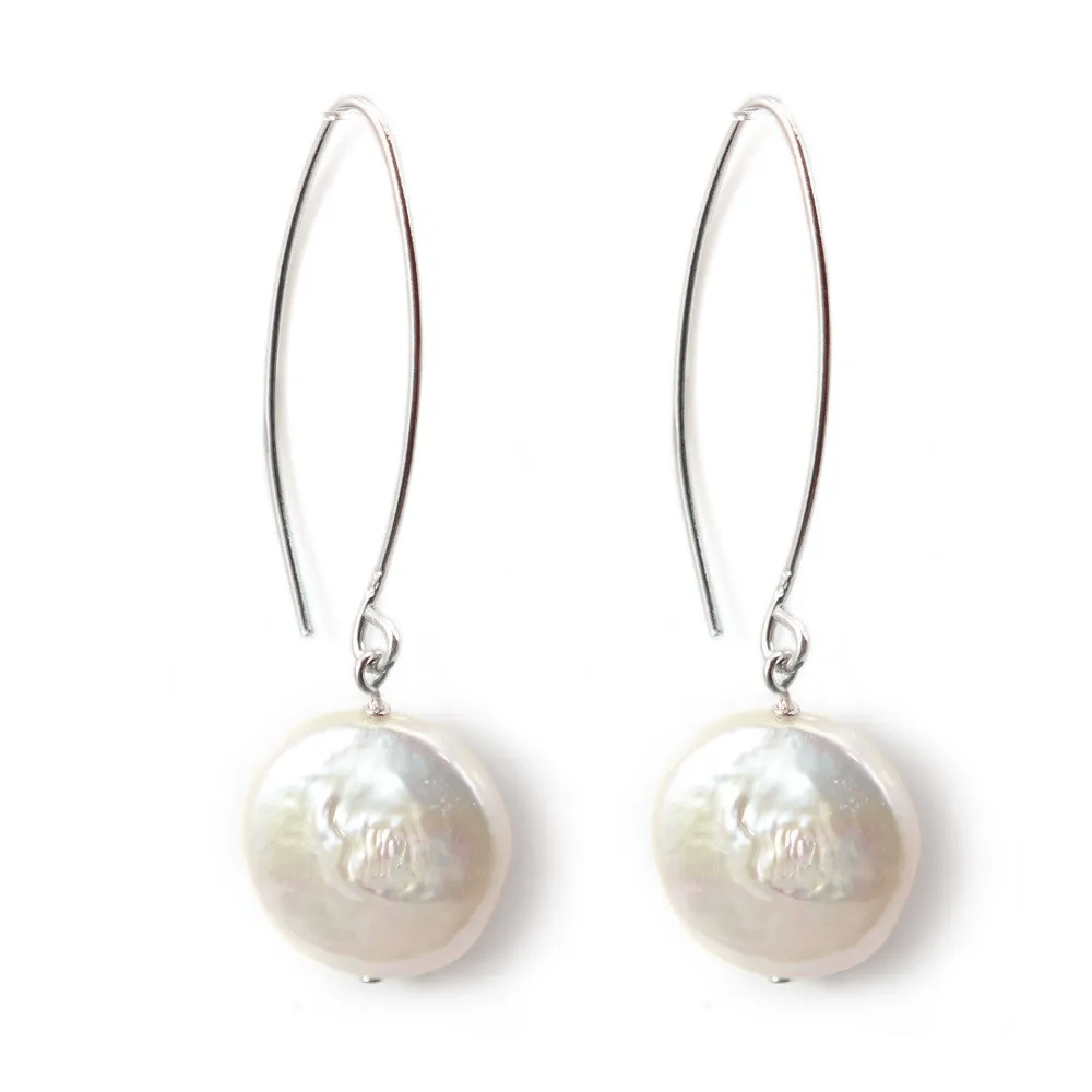 BO Pendant Perles D'eau Douce Blanche Rond Plat
