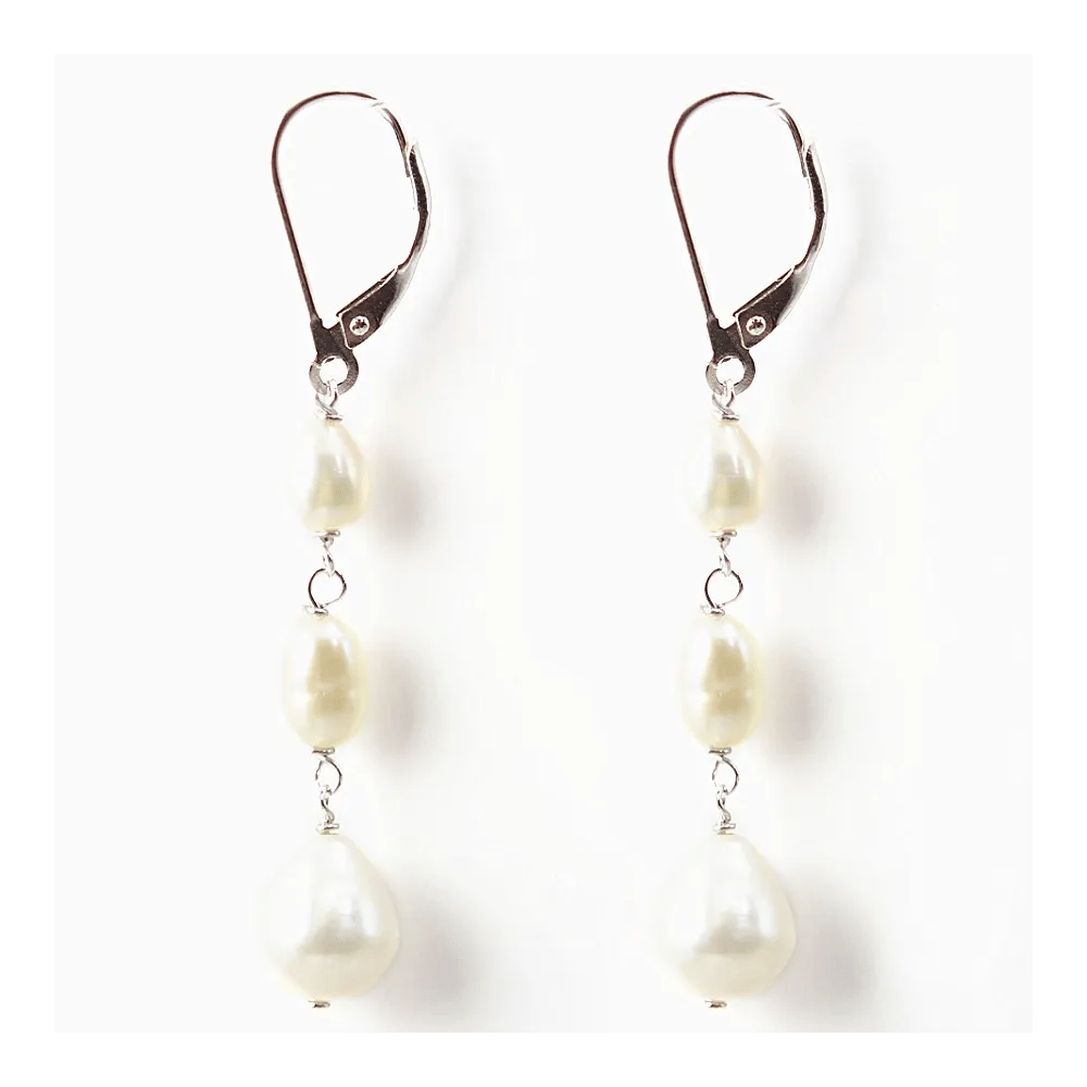 Boucles d'oreilles : perles d'eau douce & dormeuse argent 925 x 2pcs