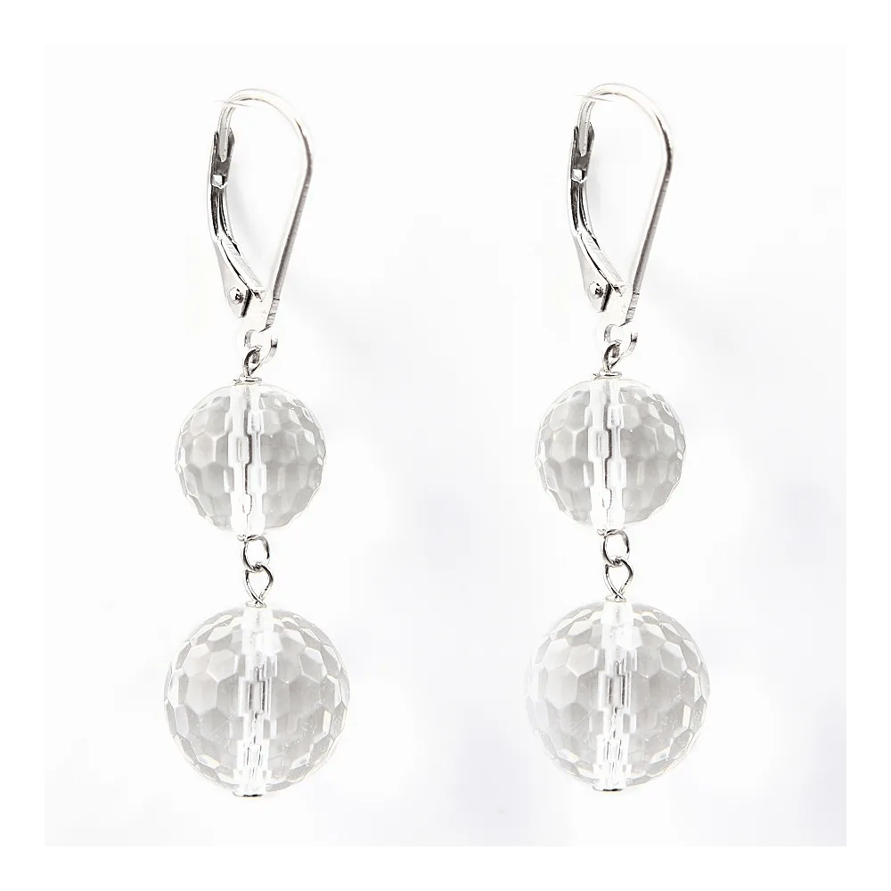 Boucle d'oreille argent 925 deux boules cristal de roche12mm x 2pcs 