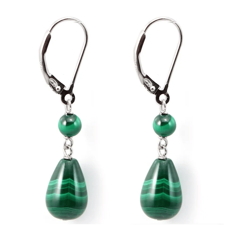 Boucles d'oreilles : malachite & dormeuse argent 925  x 2pcs 