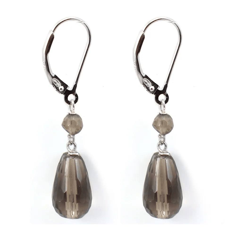 Boucles d'oreilles : quartz fumé & dormeuse argent 925  x 2pcs 