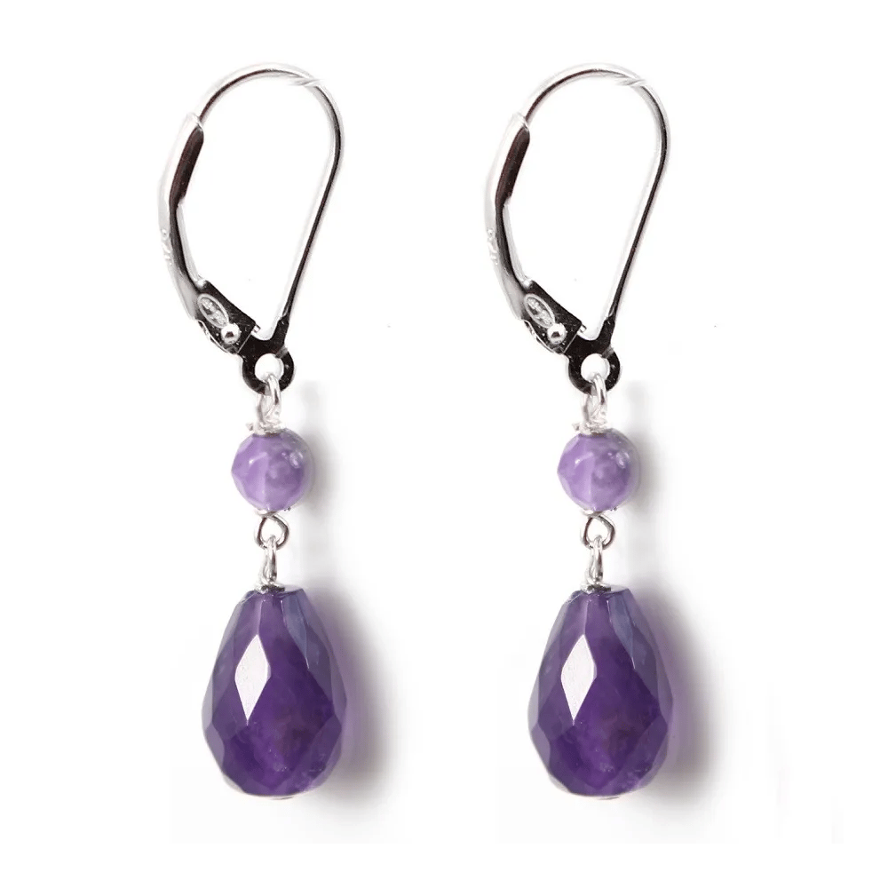Boucles d'oreilles : améthyste & dormeuse argent 925  x 2pcs 