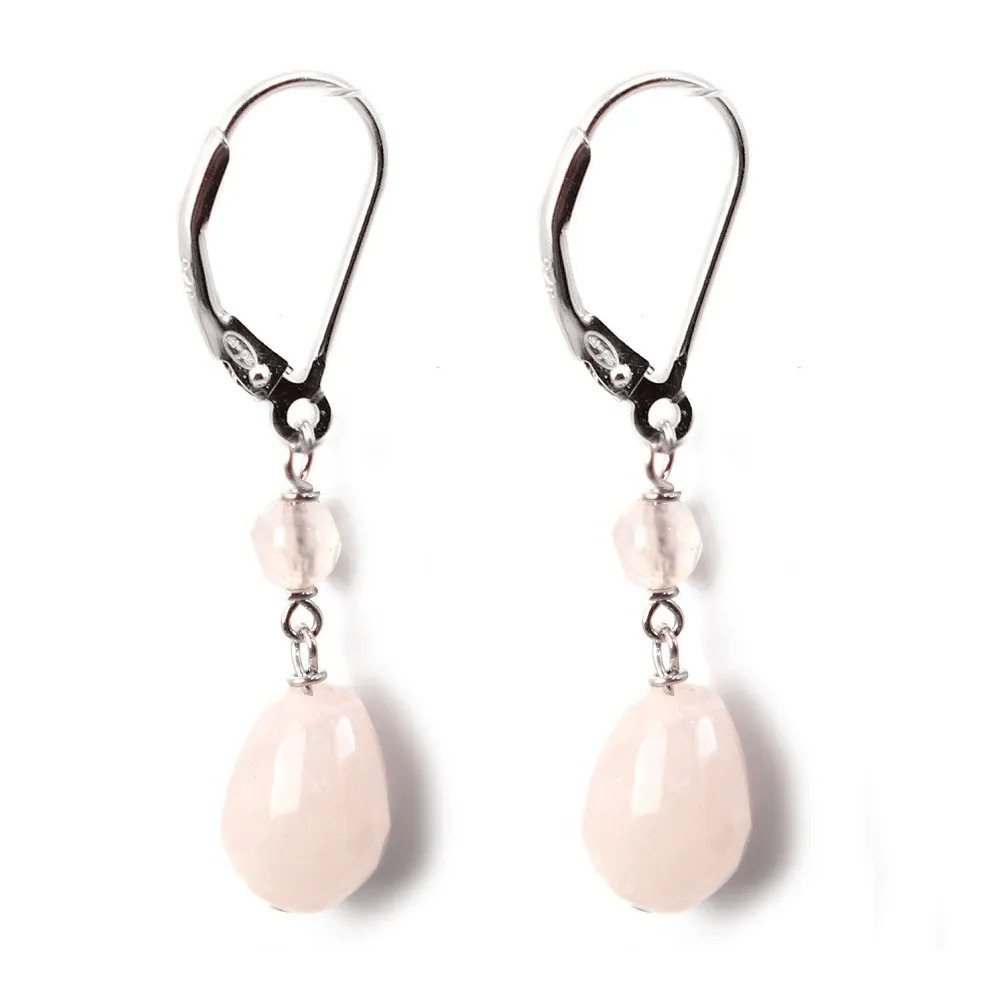 Boucles d'oreilles : quartz rose & dormeuse argent 925  x 2pcs 