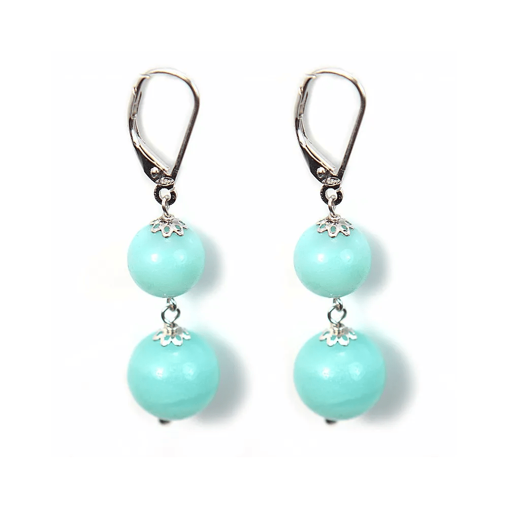 Boucle d'oreille argent 925 2 boules amazonite rond facette x 2pcs