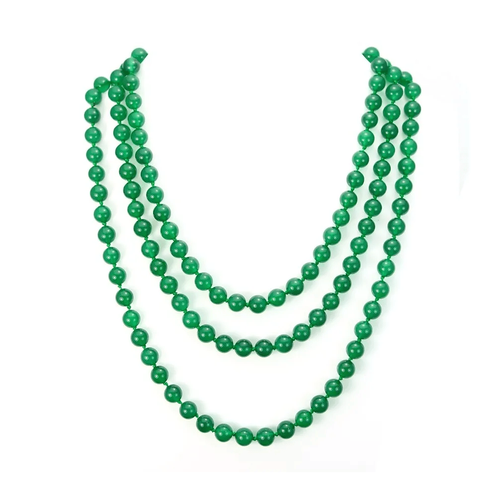 Sautoir agate vert  ronde 8.5mm 130cm 