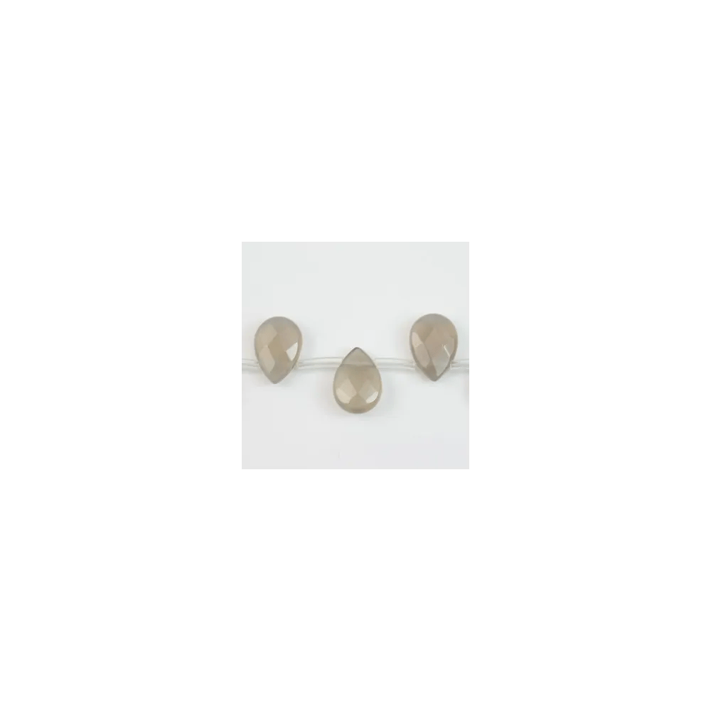 Agate grise goutte plate facette 10x14mm x 1pc