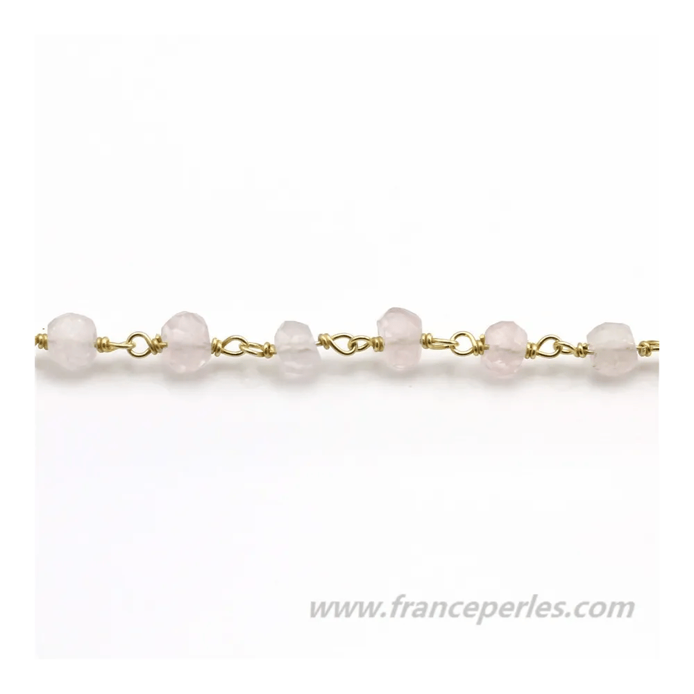 Chaîne Argent Doré avec Quartz Rose en 4-5mm x 20cm