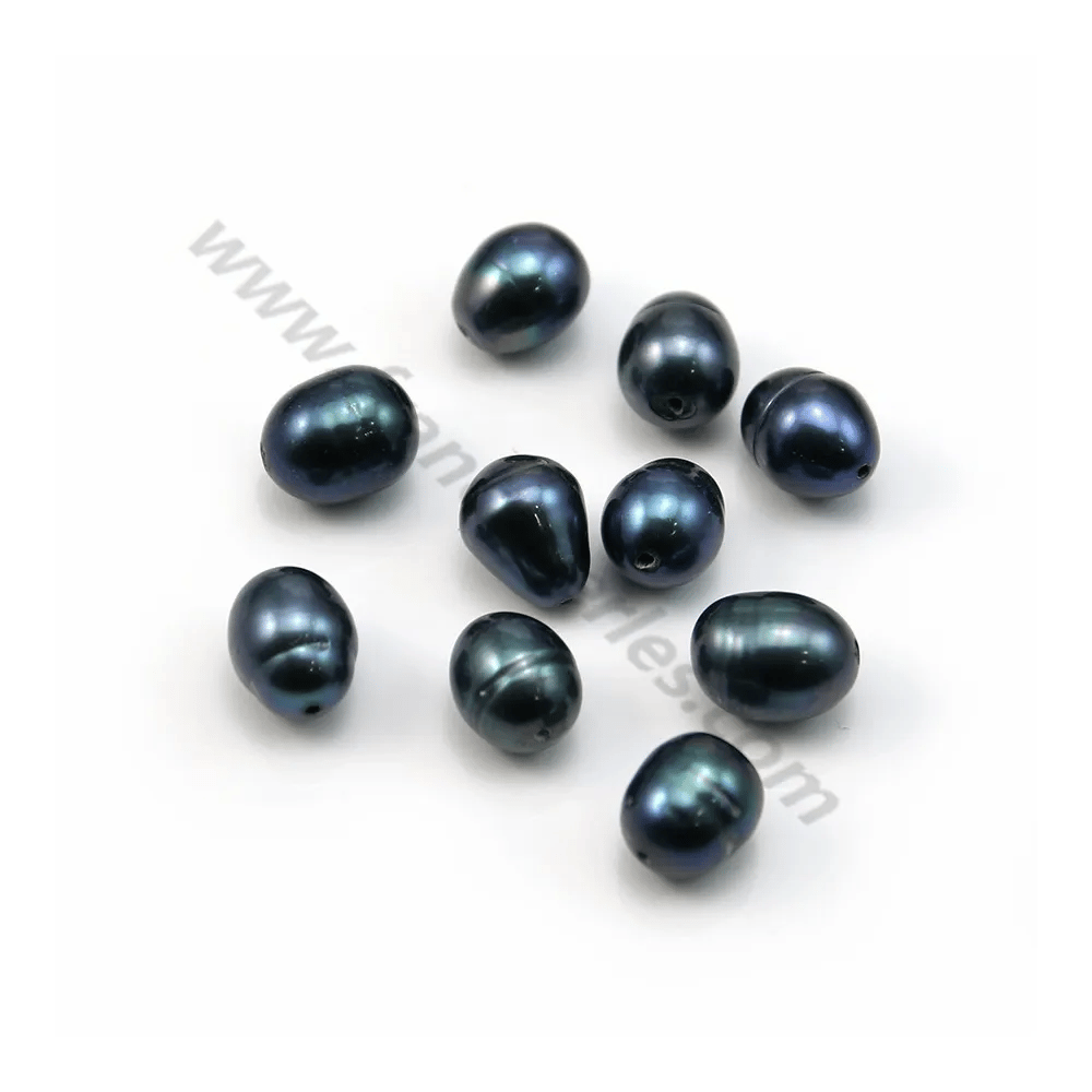 Dark blue oval freshwater pearl 9-10x11-13mm with a large drilling 1.0mm x 10pcs