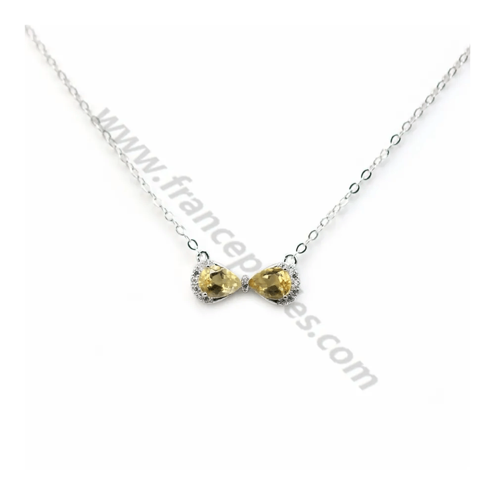 Collier citrine chaine en argent 925 rhodié x 1pc