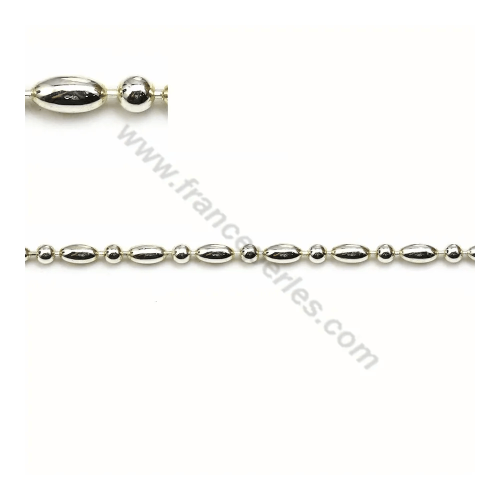 Chaîne perlée en argent 925 boule 2.5mm et oval 2.5x4.5mm x 50cm