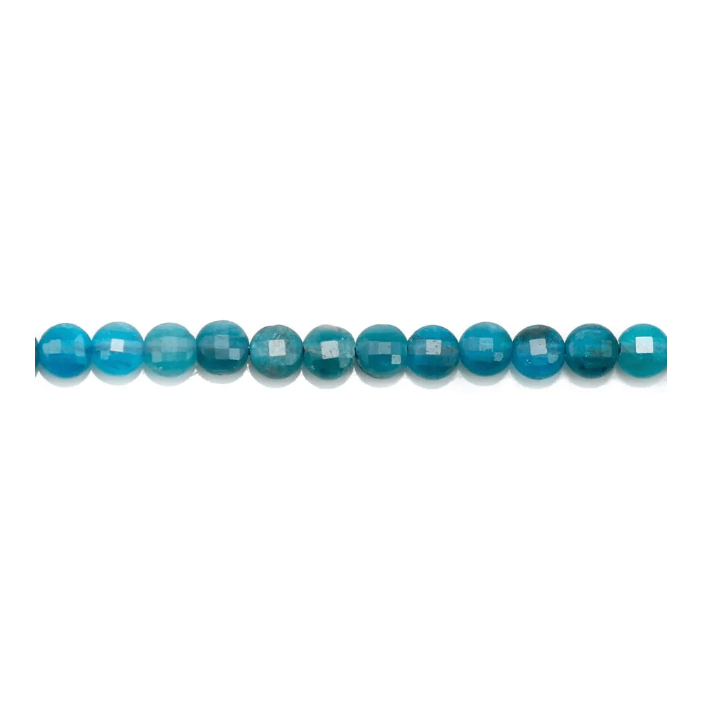 Apatite bleu, en forme de rond plat facetté, 4mm x 39cm