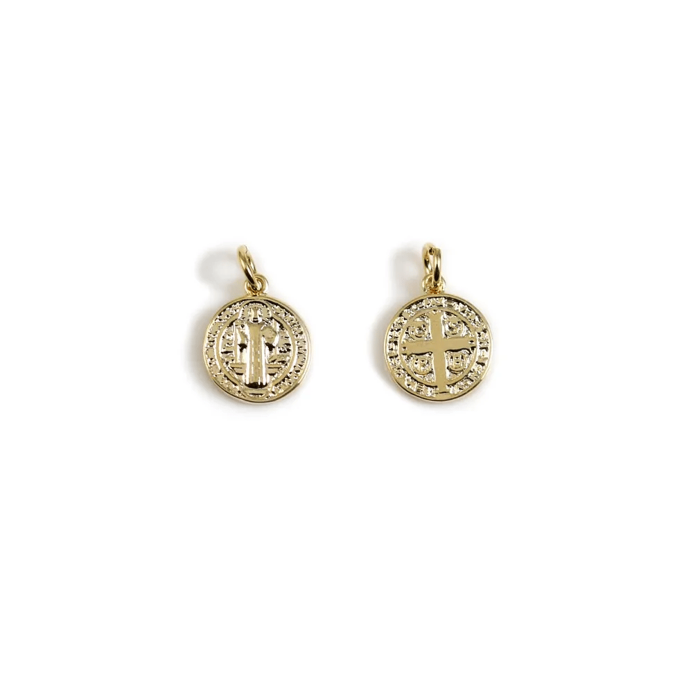 Pendentif médaille avec un ange, plaqué par "flash" or sur laiton 15.5mm x 2pcs