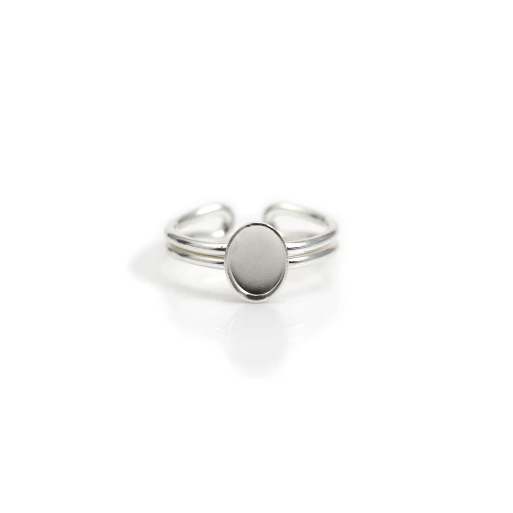 Bague réglable support ovale 4x6mm en argent 925 x 1pc