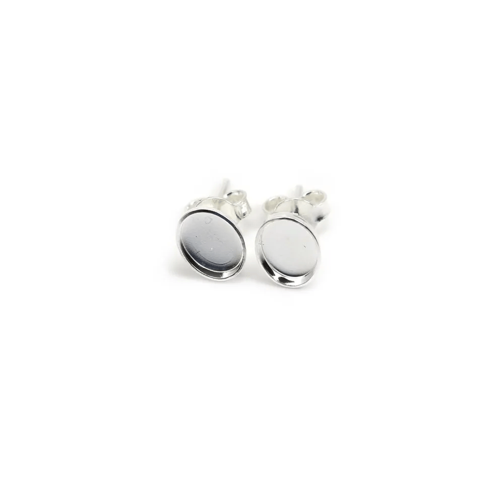 Clous d'oreilles plateau oval pour cabochon 6x8mm en argent 925 x 2pcs