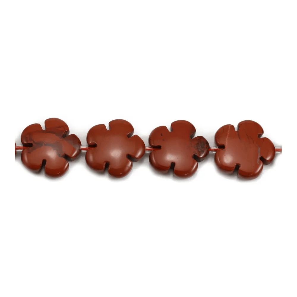 Jaspe rouge en forme de fleur sur fil 20mm x 40cm
