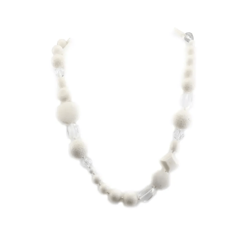 Collier cristal de roche et bambou de mer blanche
