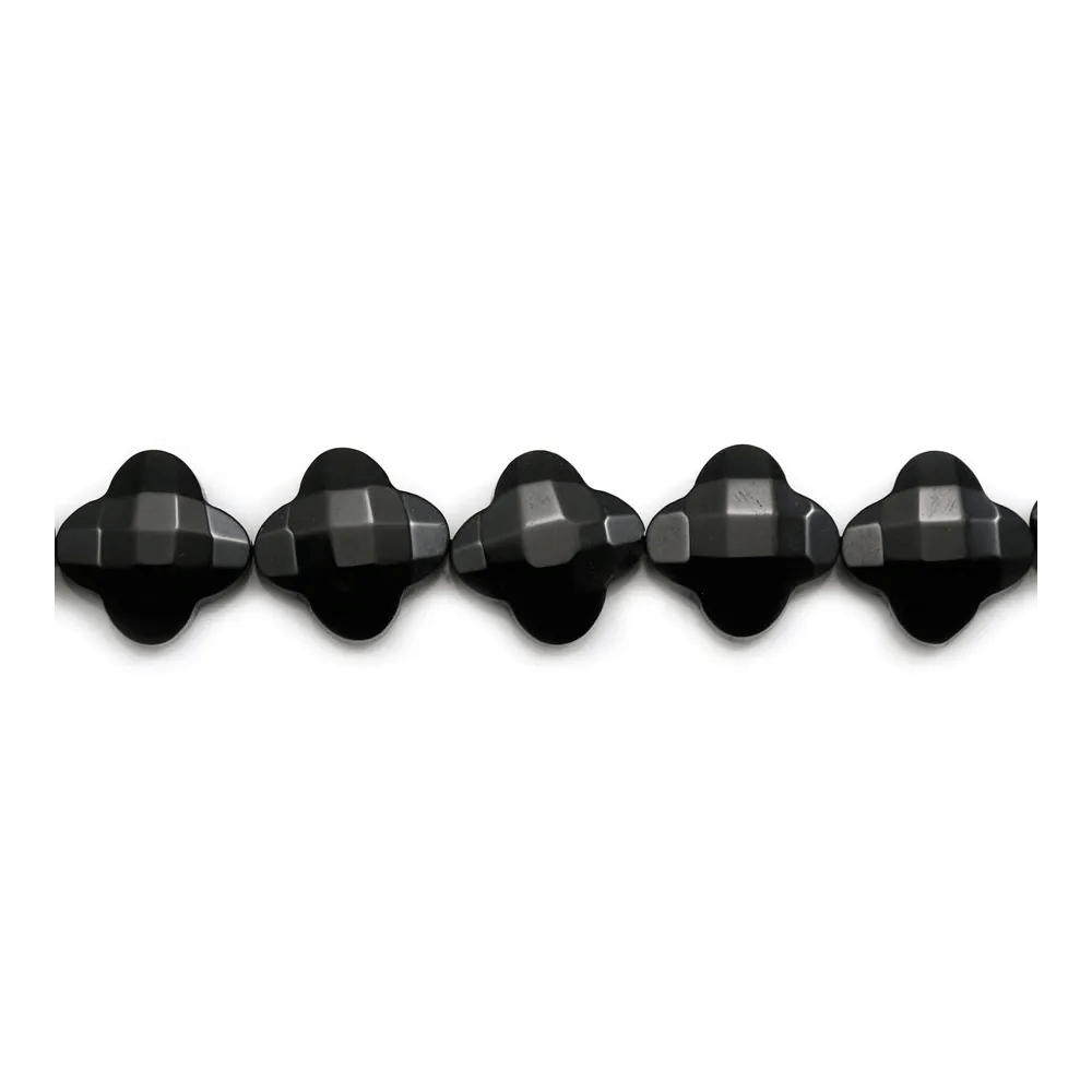 Agate noir trèfle facette 13mm x 1pc 