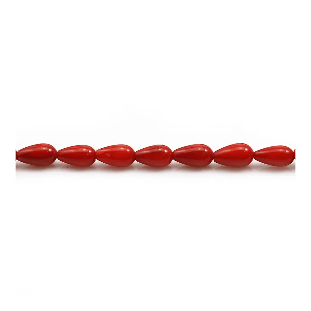 Bambou de mer teinté rouge, en forme de goutte 4.5x7.5mm x 38cm