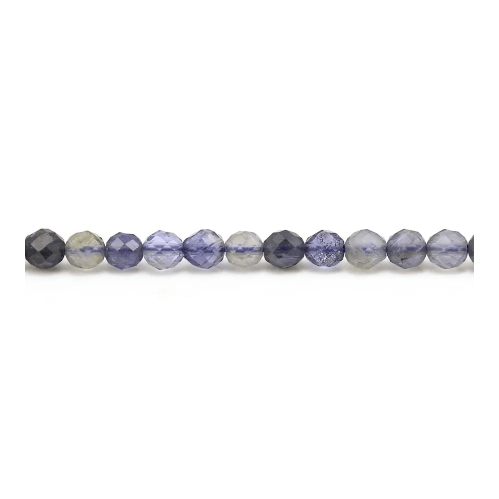 Iolite (cordiérite) couleur bleu-violet, de forme ronde facetté, de taille 4mm x 40cm