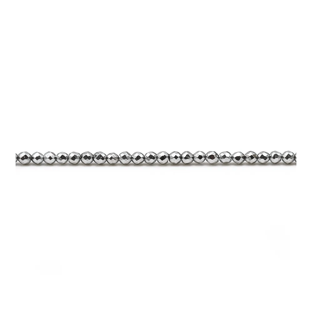 Hématite argenté ronde facette 2mm x 40cm