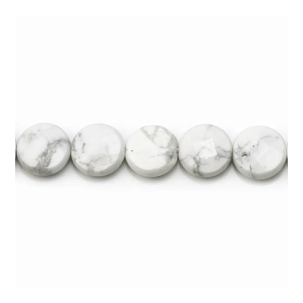 Howlite, de forme ronde facetté et plate, 10mm x 4pcs