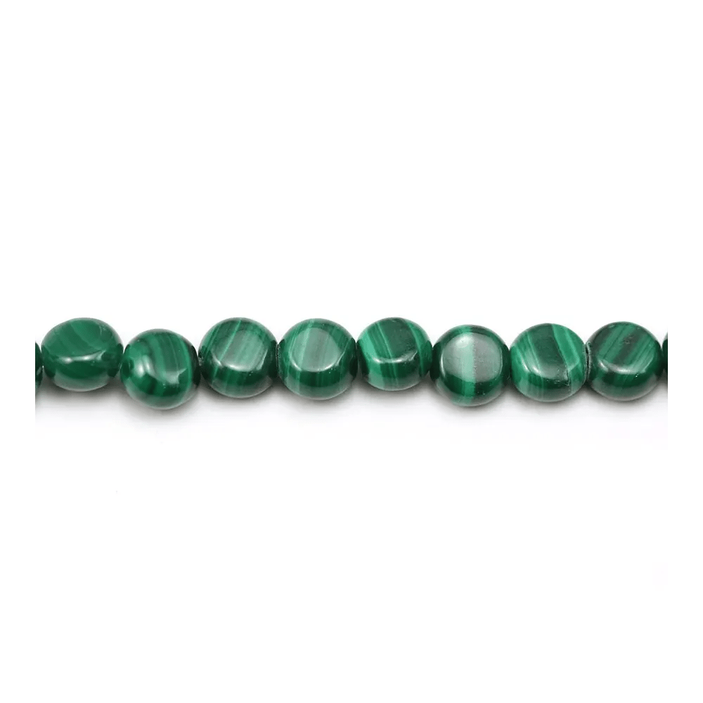 Malachite verte, perles de forme ronde et plate, et de taille 6mm x 40cm