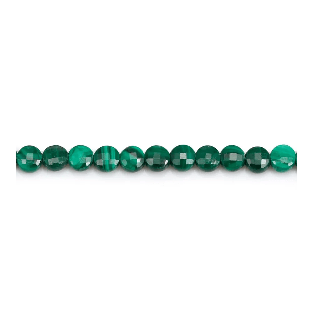 Malachite, de forme ronde plate facetté, 4mm x 40cm