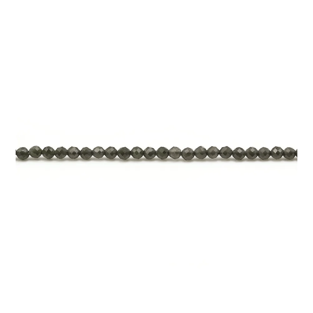 Obsidienne noir, de forme ronde facetté, de taille 2mm x 38cm