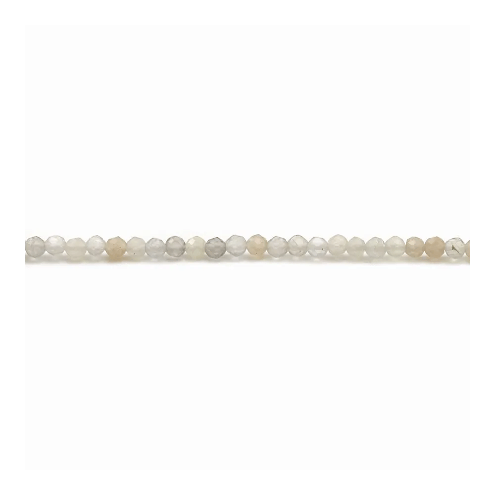 Pierre de lune en forme de ronde facette, de taille 2mm x 40cm