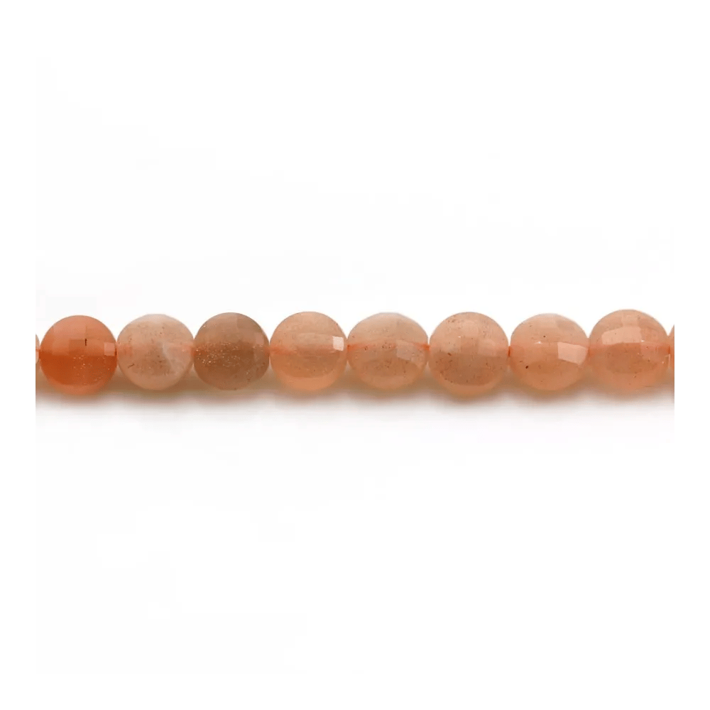 Orange moonstone, flat round faceted shape, 6.5mm x 39cm