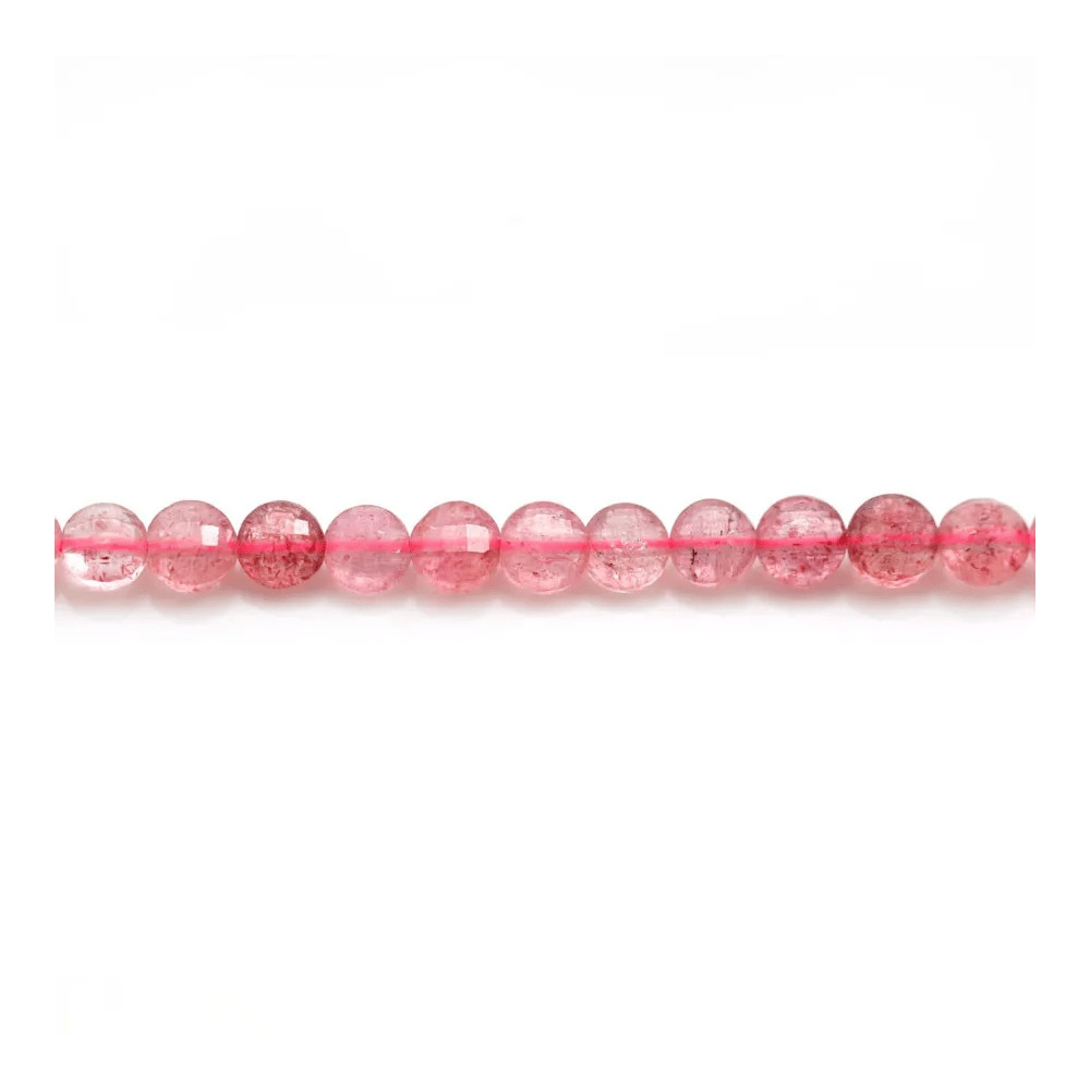 Quartz "fraise", de forme rond plat facetté,  4mm x 39cm
